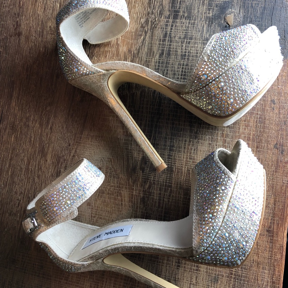 Steve Madden gold platform stilettos